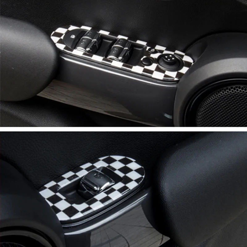 2 шт., автомобильная боковая дверь, стеклоподъемник, переключатель, панель управления, чехлы, наклейки, наклейка для Mini Cooper JCW F56 F55, аксессуары для стайлинга автомобилей - Название цвета: checker