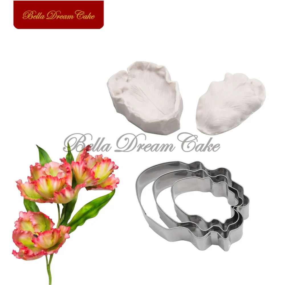 5pcs/set Parrot Tulip Petal Veiner Silicone Molds Stainless Steel