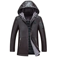Winter Quality fur overcoat men’s fur lapel sheepskin wool long hooded jacket warm leather coat parka men