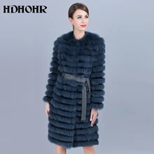 HDHOHR новое пальто из натурального Лисьего меха Женское пальто из натурального Лисьего меха с поясом модные высококачественные длинные куртки с полосками дамское пальто из лисьего меха