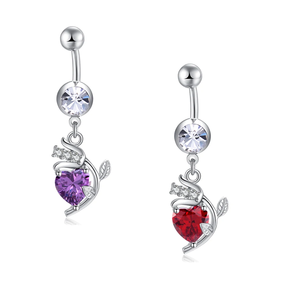 

High Quality Summer Roses Navel Nail Heart-shaped Rose Belly Button Ring Women Body Piercing Fashion Navel Nail Jewery