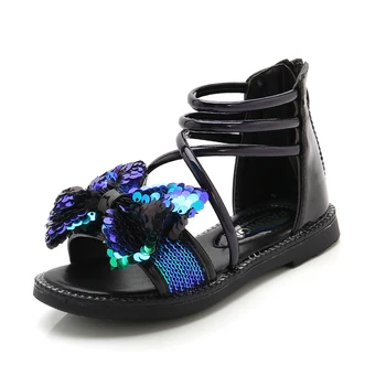 

Bekamille Girls Sandals Leather Children Summer Shoes Sequin Bowknot Sandals Cross Gladiator Non-Slip Zipper Shoes