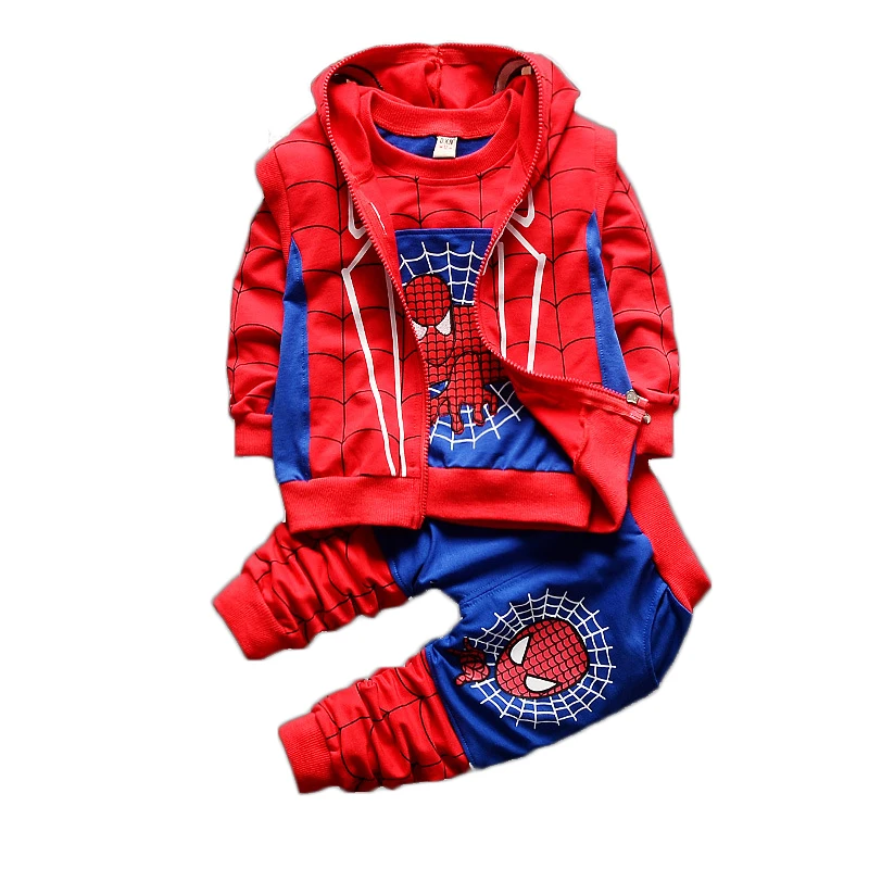 

Baby boy cartoon Spiderman clothing set children long sleeves t-shirt+hooded zipper vest+patchwork pants cotton 3 pcs tracksuits