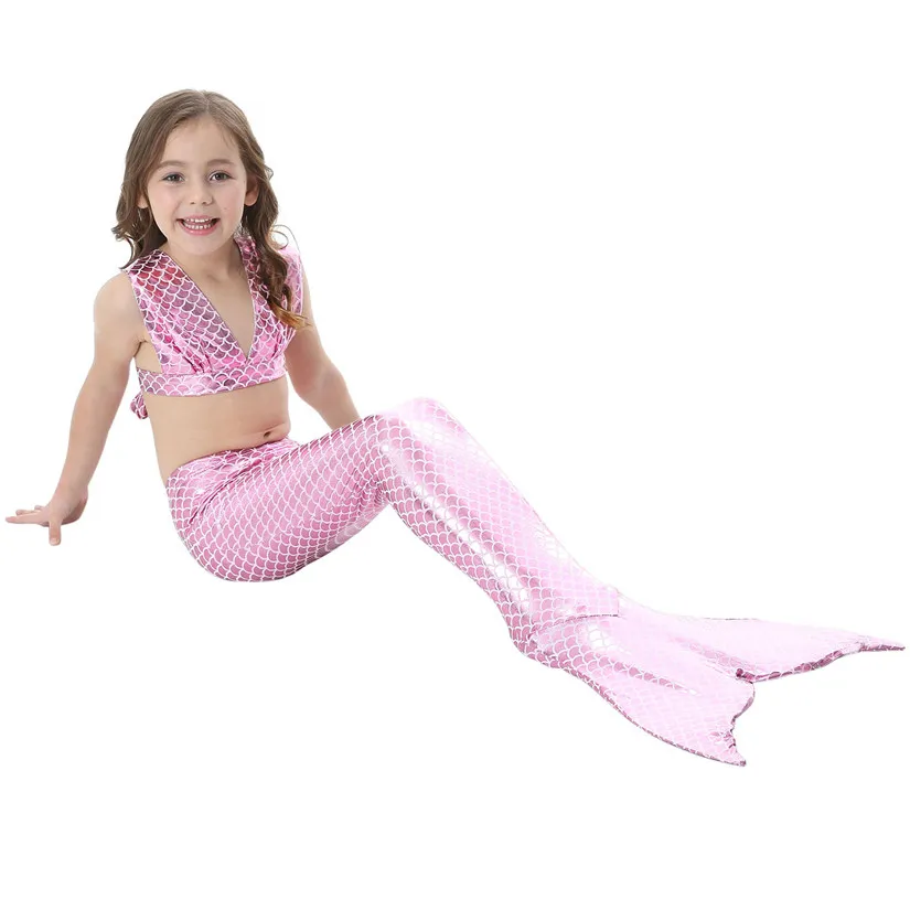 Sonikey 3 шт купальник с хвостом Русалочки девушки косплей костюм хвосты маленькой русалки для плавания Дети платье купальные костюмы
