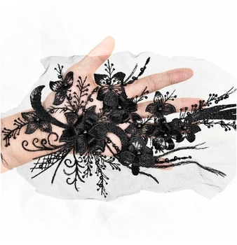 

2 Piece 30*16cm Elegant 3D Flower Embroiderey Pearl Beaded Lace Applique Lace Trim Dress Fabrics Material Gold/Champagne/Pink