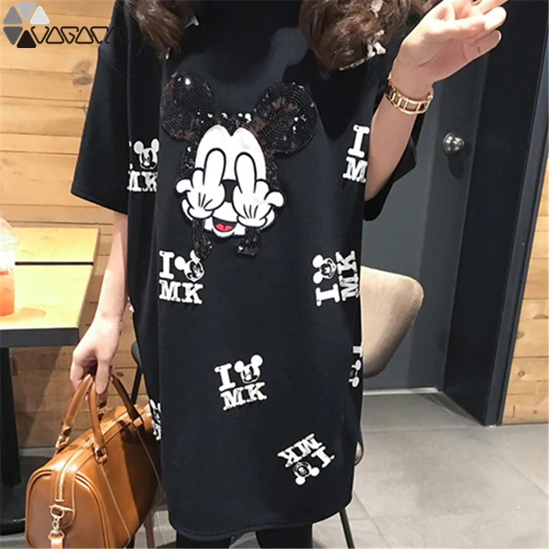 

Women Clothes 2019 Mickey Mouse T Shirt Cartoon Mini Tshirt O Neck Short Sleeve Summer Party Streetwear Casual Top Plus Size Tee