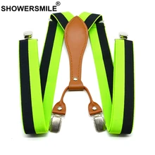 SHOWERSMILE полосатые подтяжки Мужские Модные Зеленые ремни для брюк 3,5 см Эластичные подтяжки для брюк 4 зажима подтяжки мужские желтые красные синие