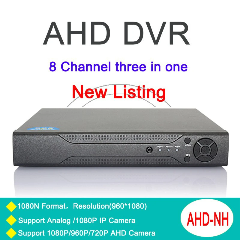 Metal Case Three in one DVR 8 Channel 8CH 1080N/960P/ 720P/ 960H Zhiyuan Chip NVR AHD-NH With Remote Control Free Shipping