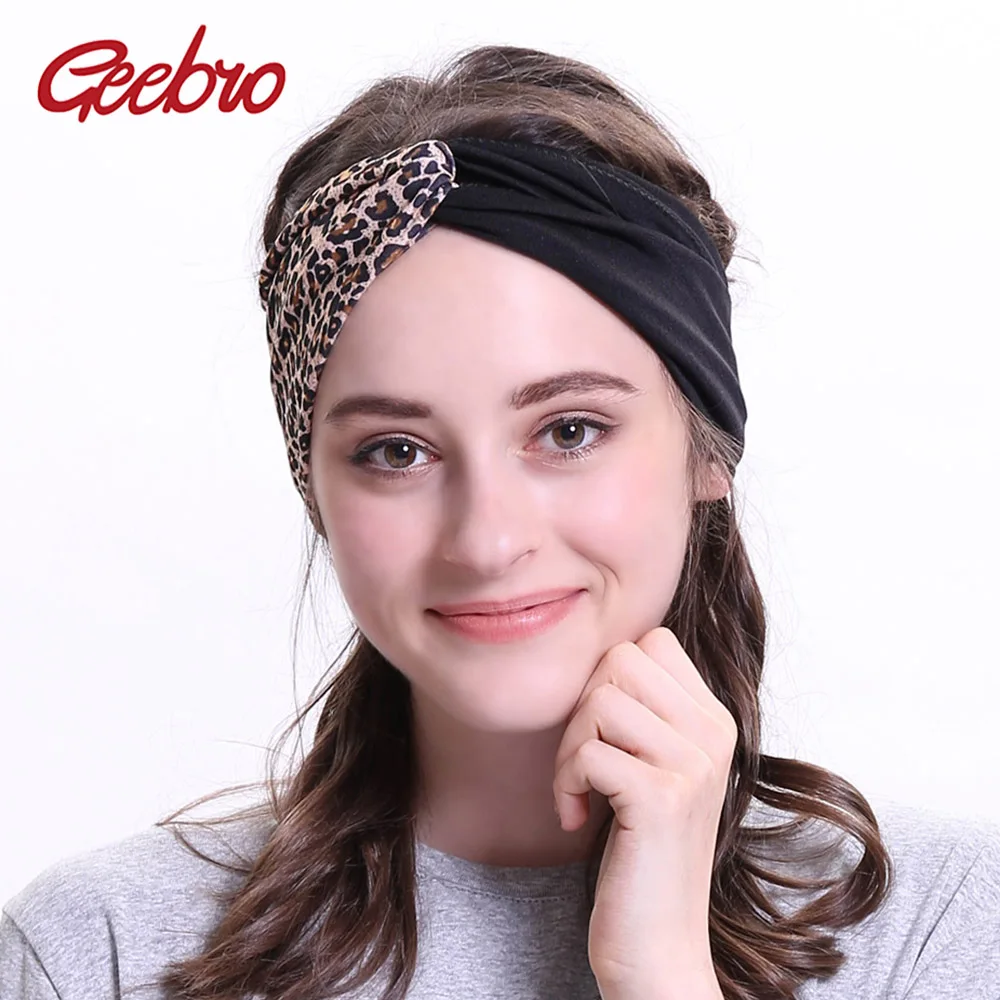 

Geebro Women's Colorblock Headband Black Leopard Patchwork Twist Elastic Stretch Hairbands Fashion Headband Yoga Headwrap Turban