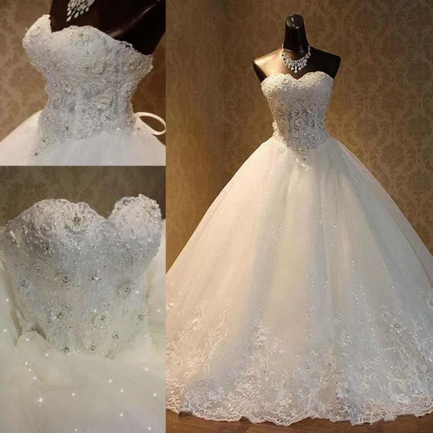 

New Sparky Crystals Beading Ball Gown Wedding Dress Sweetheart Lace Up Back Customized Bridal Gown Size 2-26W White Ivory