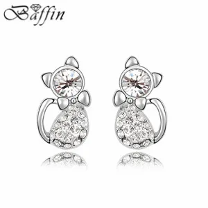 

Fashion Cat Stud Earrings Made with Austrian Crystal Women Piercing Jewelry