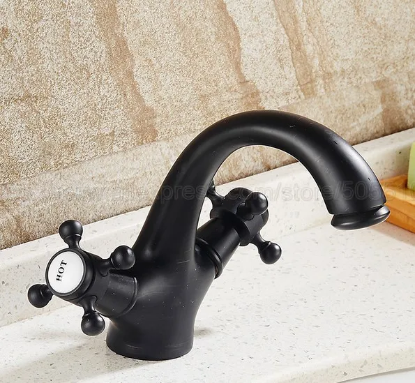 Basin Faucets Oil Rubbed Bronze Bathroom Sink Faucet Double Cross Handle Bath kitchen Mixer Hot and Cold Tap znf274