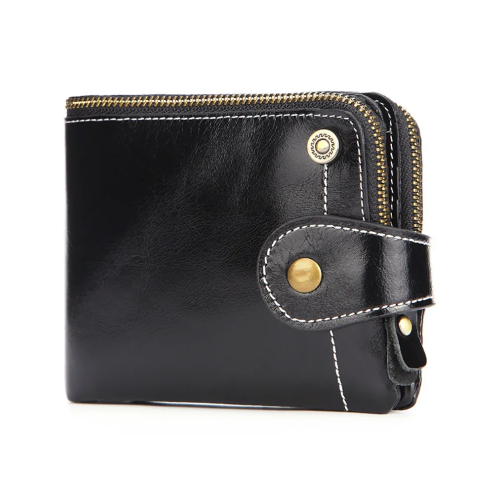 

New RFID Genuine Leather Wallet RFID Women Short WalletCowhide Zipper Package Wallet Small Portomonee Vallet Coin Purse