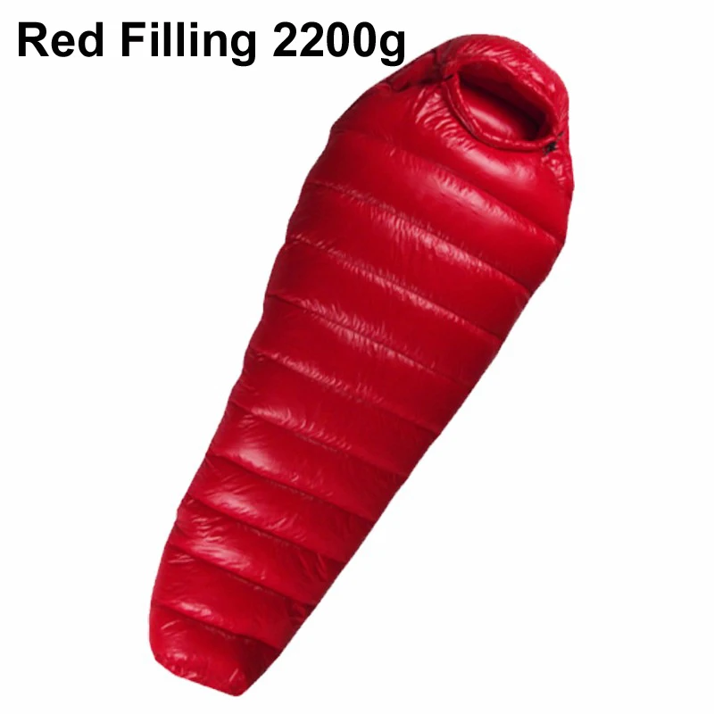 Зимний спальный мешок на гусином пуху для взрослых, для кемпинга, походов, водонепроницаемый спальный мешок на гусином пуху, зимний - Цвет: Red 2000g