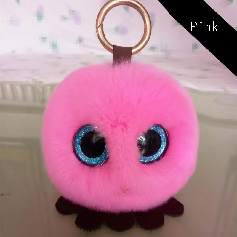 

Cute chick Rabbit Fur Pom Pom Key Chain Ring Woman Real Rabbit Fur Owl Bag Charms Keychain Man Car Keyring Jewelry Girls Gift