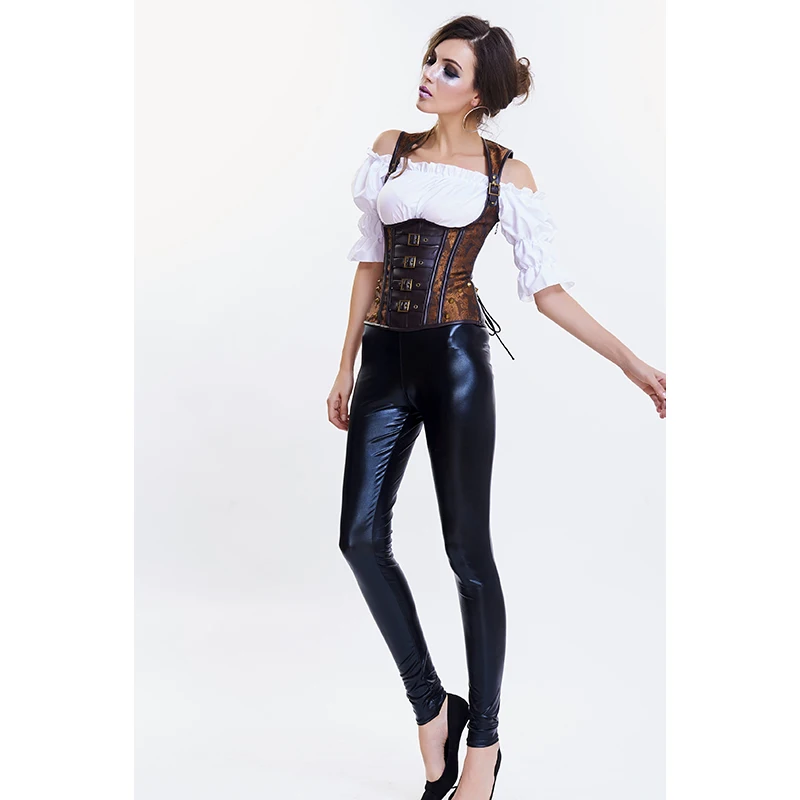 Women Steampunk Goth Underbust Breathable Corset Vest Sexy Brown Punk Rivets Retro Corsets and Bustiers Waist Trainer Shapewear (14)