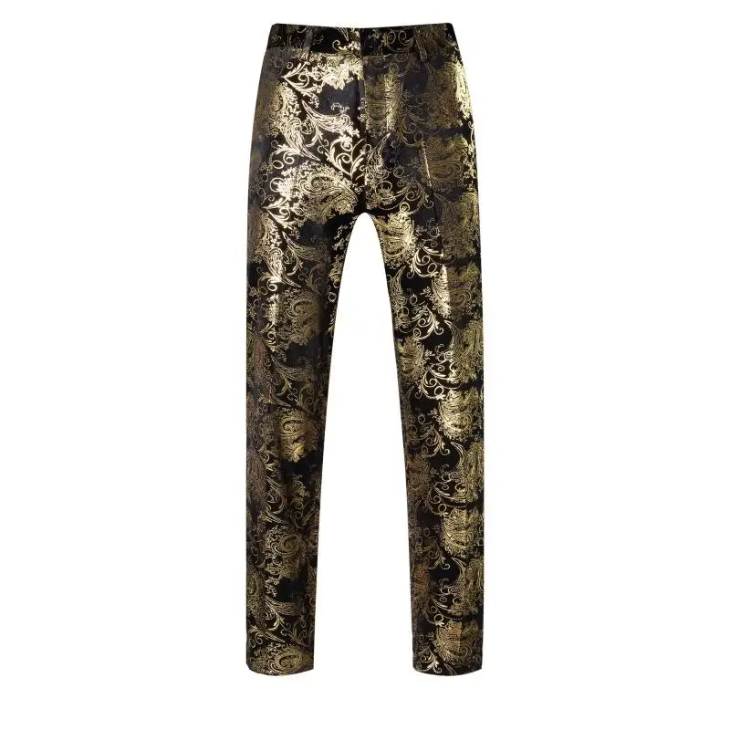 

2016 Autumn Men's Fashion Gold print slim Pants Nightclub Male singer personality stage show performance trousers
