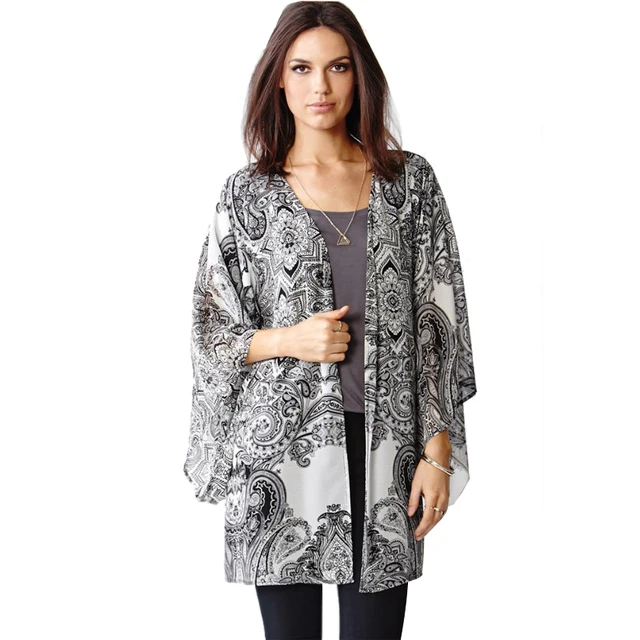 Summer Style Women Tops Maxi Kimono Geometric Chiffon Cardigans Shirts Casual Women Blouses