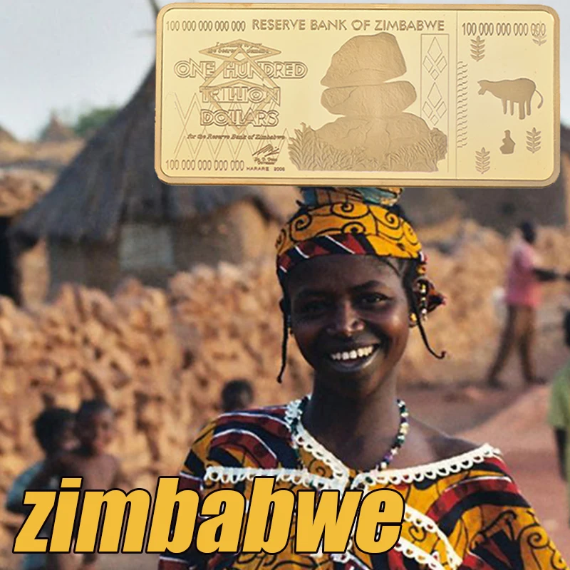 

WR Gold Plated Zimbabwe Banknote Bar Commemorative Square Bar For Christmas Home Decoration Gift For New Year