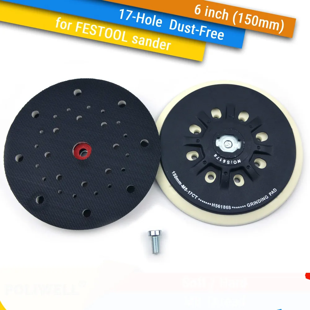 6 дюймов(150 мм) 17-Hole Пылезащитная M8 резьба обратно шлифовальная площадка для 6& quot Крюк& ampLoop шлифовальные диски, аксессуары для шлифовальной машины FESTOOL