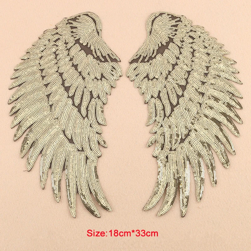 

Sliver Gold Sequins Patches DIY Angel Wings Patches For Kids Clothes Sew-on Embroidered Patch Motif Applique Sticker 1 Pair