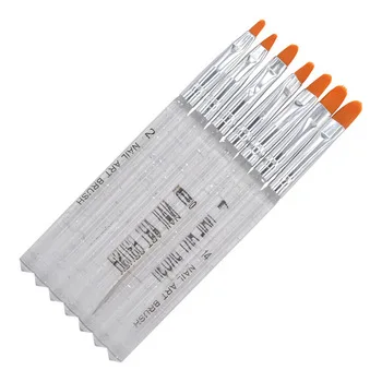 WUF 7 Pcs/Pack Clear Handle Nail Brushes Acrylic UV Gel Nail Art Tips Painting Brush Pen Builder Handle Tool 22