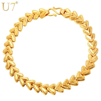 

U7 Heart Bracelet For Women Gold/Silver Color Lovers' Jewelry Wholesale Bracelet Valentines Gift H791