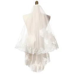 New Arrival White Ivory Bridal Wedding Veil Short Two Layer Lace Edge Tulle Wedding Accessories In Stock