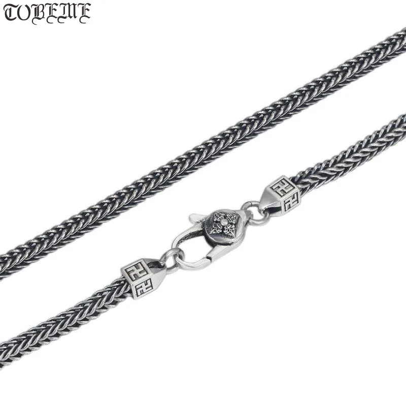 

4mm Real 925 Silver Necklace Tibetan Wanzi Symbol Necklace Buddhist Vajra Dorje Necklace Good Luck