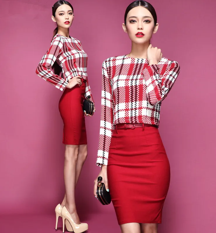 2014 New Arrival Women Fashion Casual Spring Summer Autumn Red Plaid