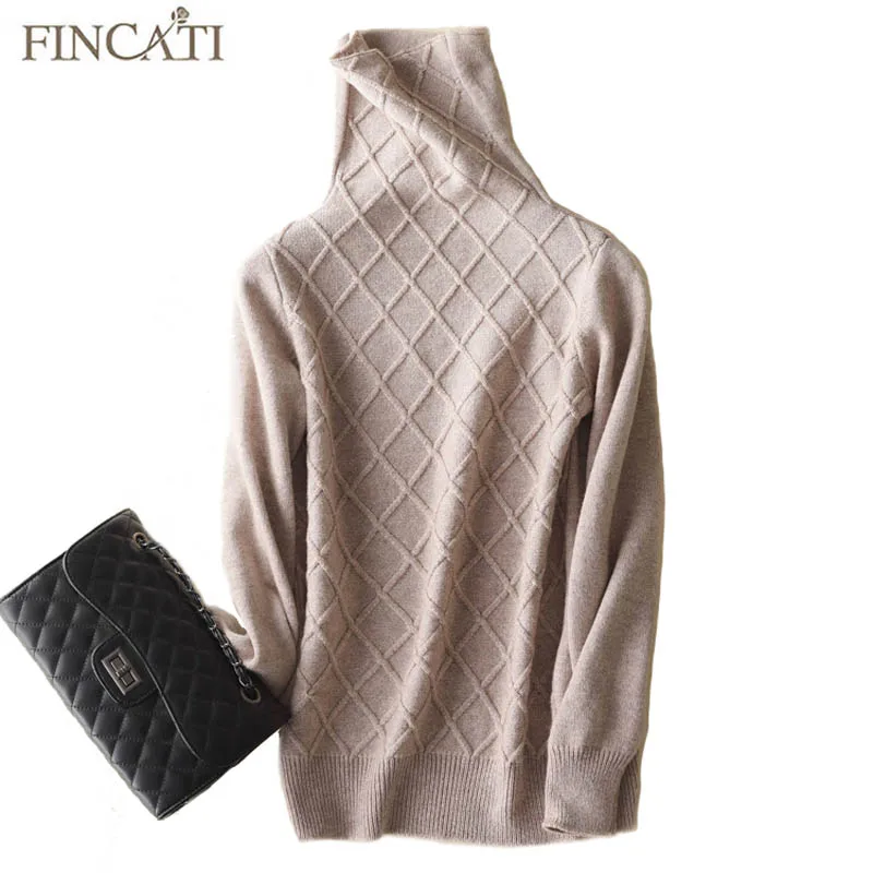 Sweater Women Autumn Winter High-End 100% Goat Cashmere Turtleneck Argyle Knitted Soft Cozy Sweaters Bottom Shirts Pulls | Женская