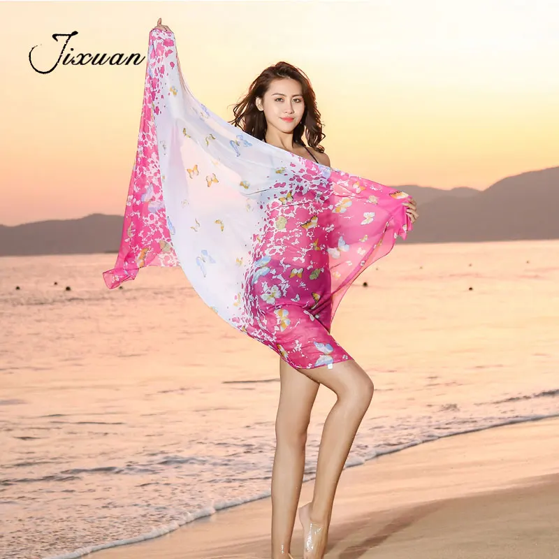 2018 Hot Sale Chiffon Women Pashmina Summer Beach Scarf Silk ponchos and capes Print Beach ...