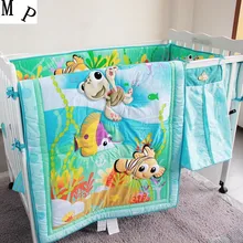 7 шт. набор постельных принадлежностей для детской кроватки с вышивкой в виде морской рыбы, Детский Комплект постельного белья для новорожденных, в комплект входит(бампер+ одеяло+ покрывало+ юбка