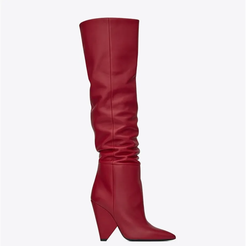 

Autumn Newest Pointed Toe Leather Thick Heels Boots Woman Sexy Thigh High Boots 2018 Fashion Over the Knee Big Size Boots