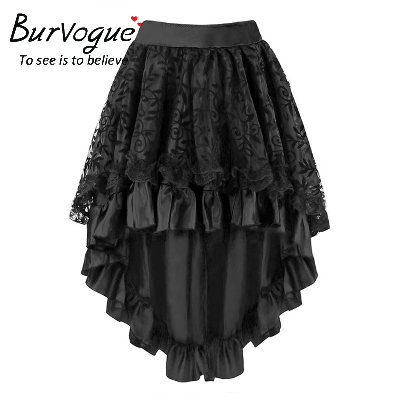 Burvogue Новая летняя стильная Пышная юбка для женщин, юбки, кружевная юбка миди с молнией, черная Пышная юбка для доставки