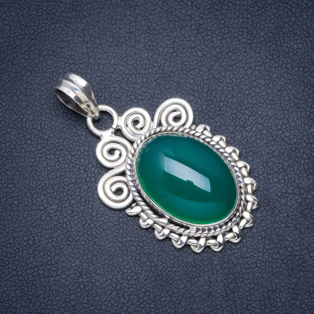 

Natural Chrysoprase Handmade Unique 925 Sterling Silver Pendant 1.5" A0250