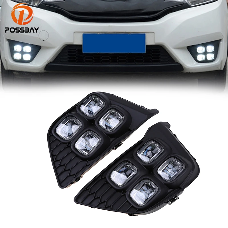 

POSSBAY Car LED Daytime Running Light for Honda Fit/Jazz MK3 (GK5) 2014 2015 2016 2017 Pre-facelift White DRL Driving Fog Lamps