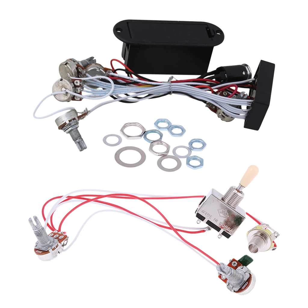 Tooyful Electric Guitar Bass Wiring Harness 3-Way Switch 1V1T with Active EQ Pickup Volume Tone Control Guitar Wiring Harness 