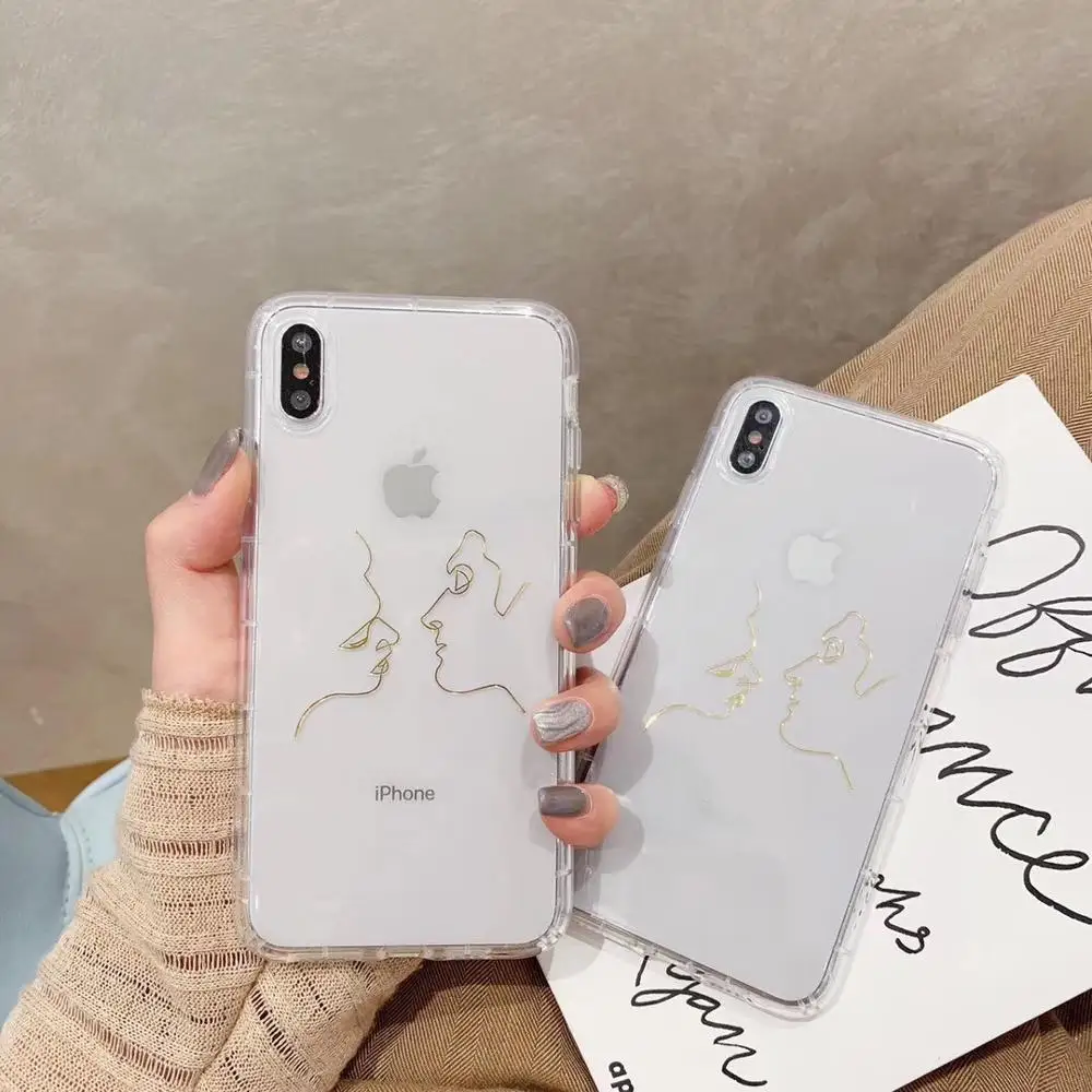 

PEIPEN Gold Glitter Phone Case For iphone 6 6S 7 8 Plus Simple Line Cover for iPhone X XS MAX XR Silicone Transparent Soft Coque