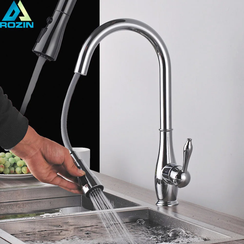 

Chrome Pull Out Kitchen Vessel Sink Faucet Single Lever Kitchen Mixer Faucet Sprayer Spout Kitchen Crane Tap Deck Mounted
