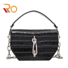 Крокодиловый узор из натуральной кожи, с цепочкой седельная сумка с тиснением заклепки сумка модная женская сумка через плечо