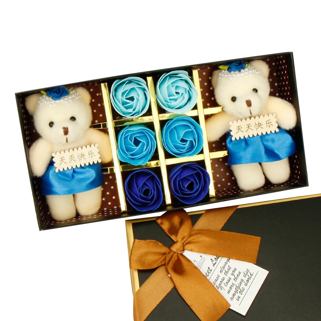 6 шт. романтическая роза мыло цветок подарочная коробка с плюшевыми животными игрушки медведь кукла дропшиппинг Fiore essiccato simulato#30