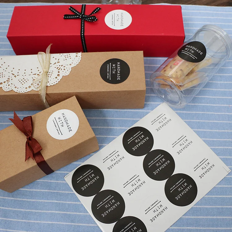 

Black and white HANDMADE WITH LOVE round sticker bakery package seal labels gift packing decorative stickers