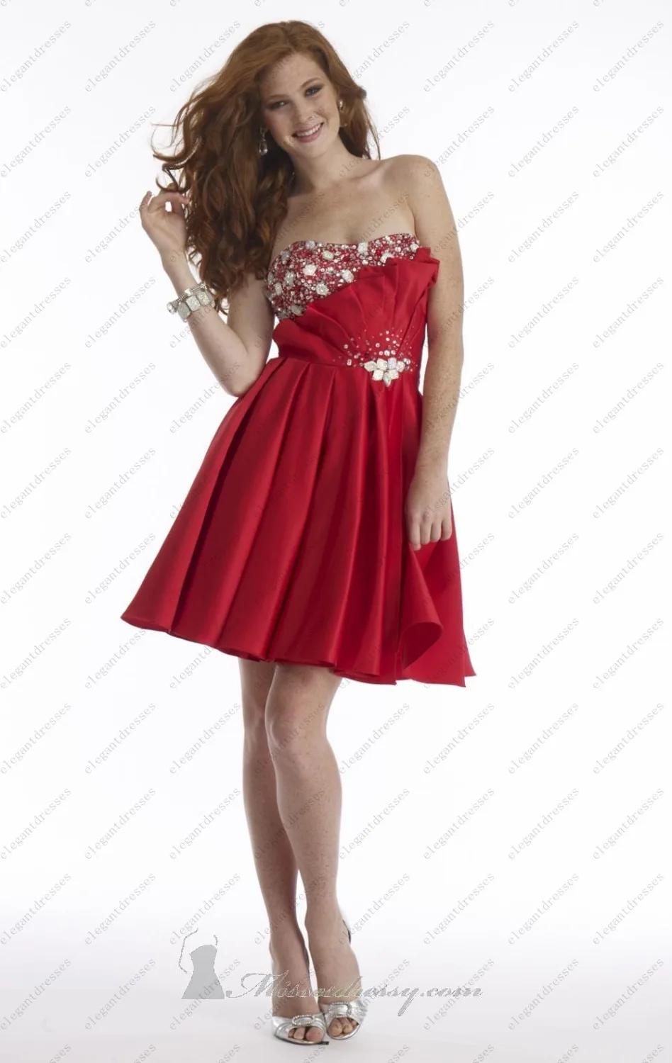 Custom Made 8th Grade Graduation Dresses 2014 Appliqued Chiffon Dresses Red Short