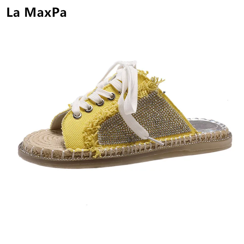 

New Summer Spring Women Shoes Laced Sequins Lace Up Slippers Students Fishermen Flat Casual Fashion Comfortable Shoes