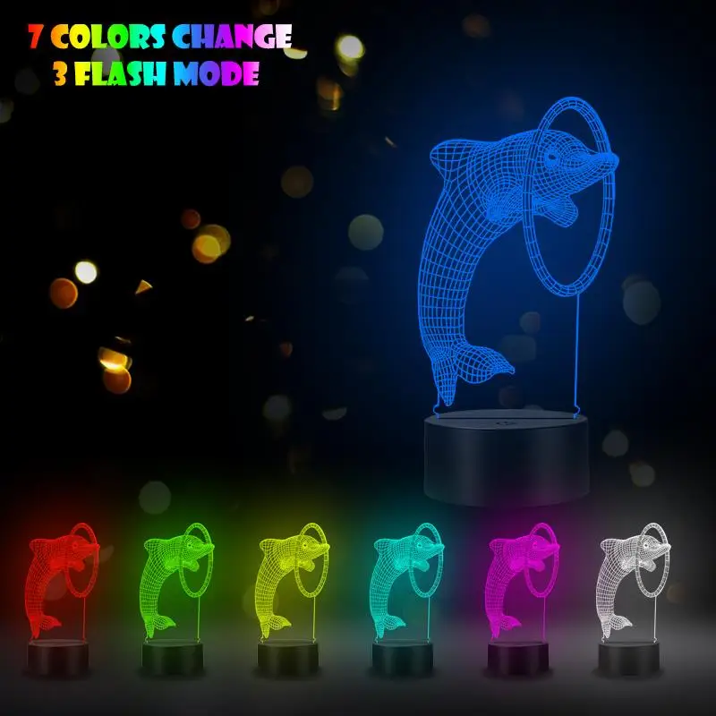VCity Dolphin 3D Ночник светильник RGB светодиодный многоцветный Настольная лампа