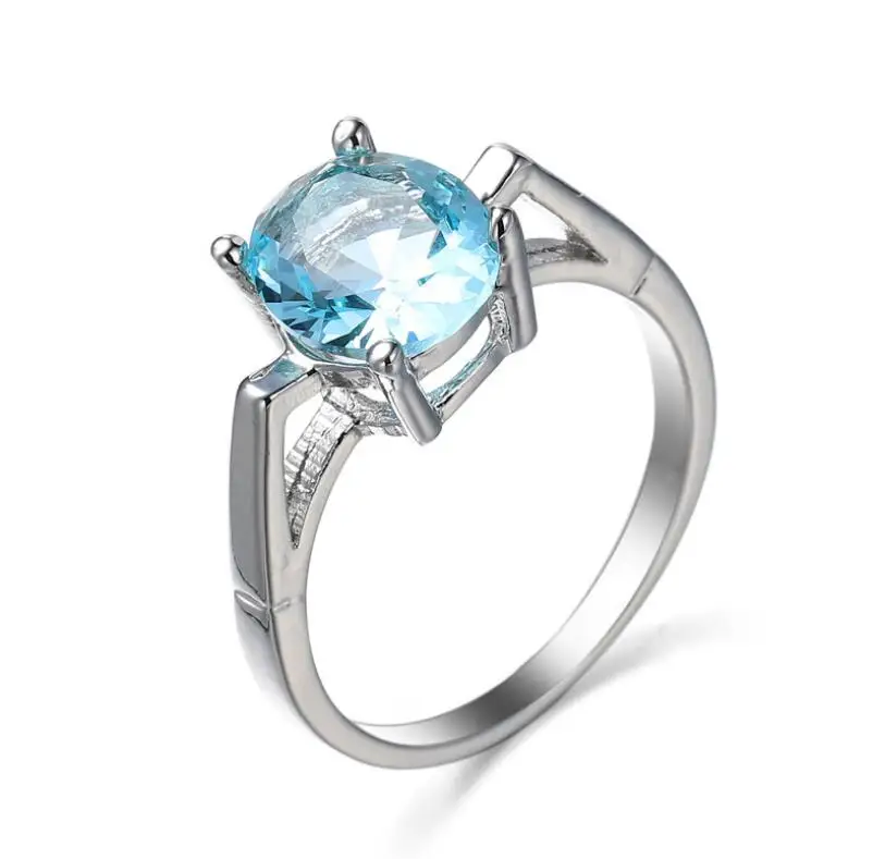 

Sea Blue Oval Rings Jewelry Bride Engagement Wedding Crystal Ring Ornaments