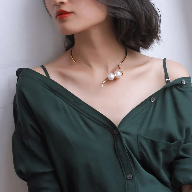 

WKOUD EAM Jewelry / 2018 New Fashion Temperament Irregular Spiral Imitation Pearl Necklace Women's Accessories S#R94708