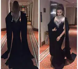 Дубай Кафтан одежда с длинным рукавом Русалка Черное вечернее платье 2019 бисером кристалл с высоким воротом красный абайя, кафтан длинные