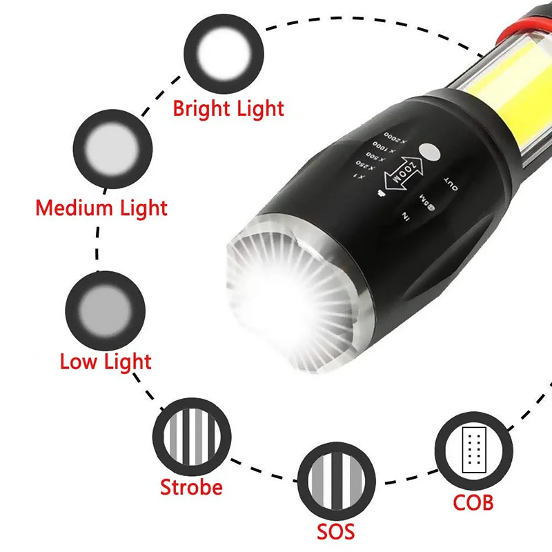 Светодиодный тактический светильник COB с 6 режимами CREE T6, водонепроницаемый уличный рабочий светильник 18650, фонарь на батарейках, переносная магнитная лампа